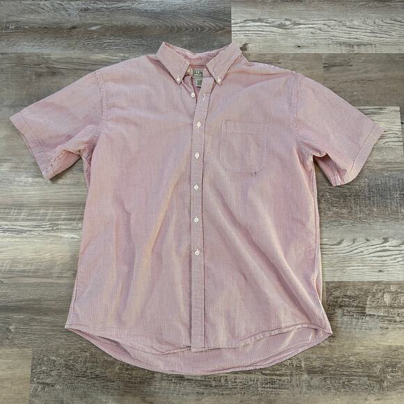 Vintage L.L. Bean Red White Striped Cotton Button Down Shirt XL Short Sleeve - Picture 1 of 5